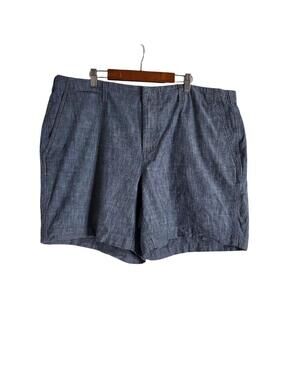 Lands' End Blue Chambray Classic Flat Front Lightweight Plain Weave Shorts 18W